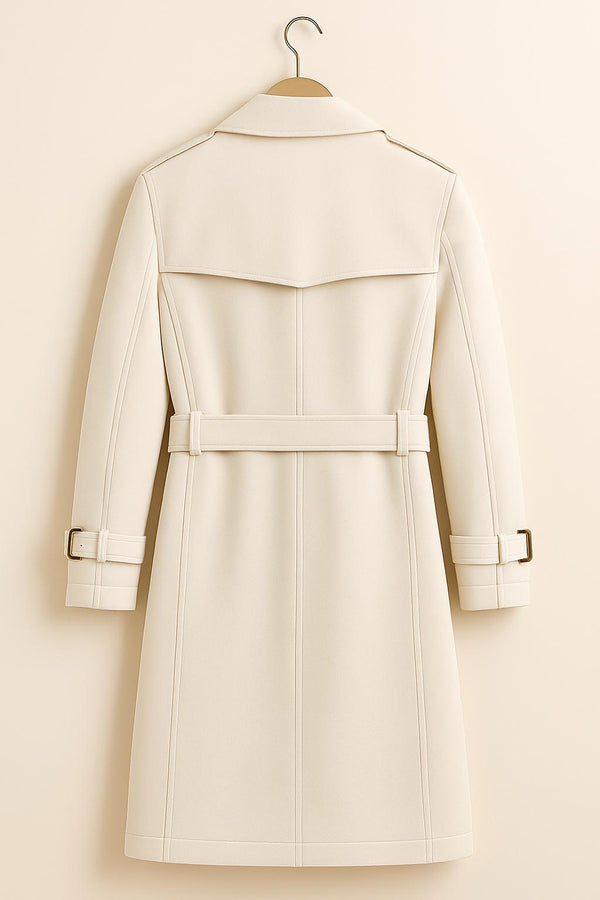 Off White Trench Coat Double-Breasted Belted Vintage Overcoat