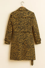 Tiger Print Wool Trench Coat: Double-Breasted Belted Overcoat