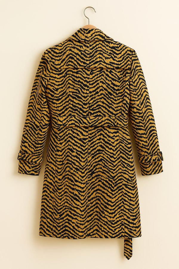 Tiger Print Wool Trench Coat: Double-Breasted Belted Overcoat