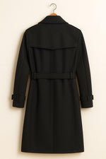 Black Trench Coat Double-Breasted Belted Vintage Overcoat