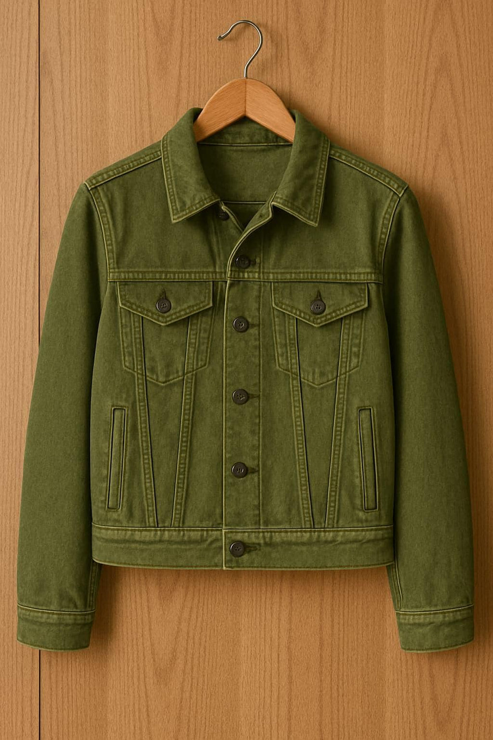 Olive Green Denim Trucker Jacket: Unisex Vintage Streetwear