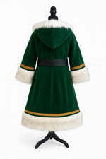 Green Velvet Santa Coat with Hood – Luxury Christmas Cloak with White Faux Fur