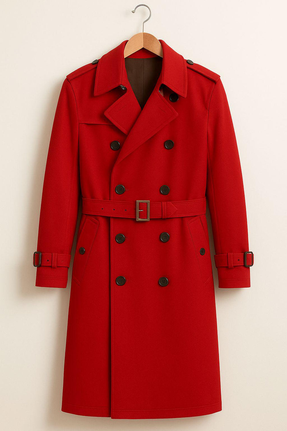 Red Trench Coat | Double-Breasted Long Overcoat for Men & Women | Timeless Belted Vintage Style Outerwear