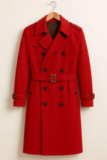 Red Trench Coat | Double-Breasted Long Overcoat for Men & Women | Timeless Belted Vintage Style Outerwear