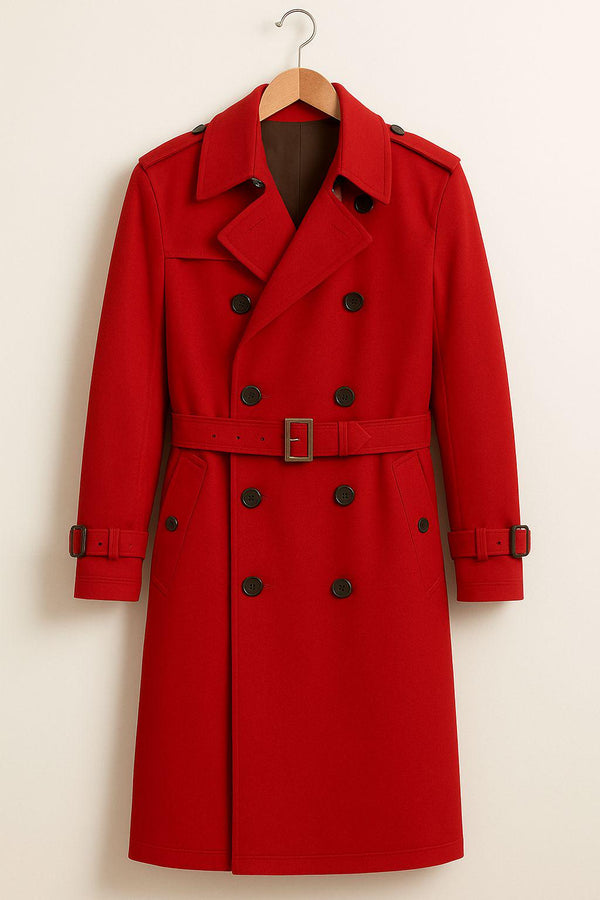 Red Trench Coat | Double-Breasted Long Overcoat for Men & Women | Timeless Belted Vintage Style Outerwear