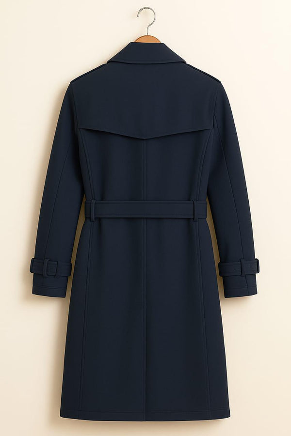 Navy Blue Trench Coat: Double-Breasted Belted Vintage Overcoat