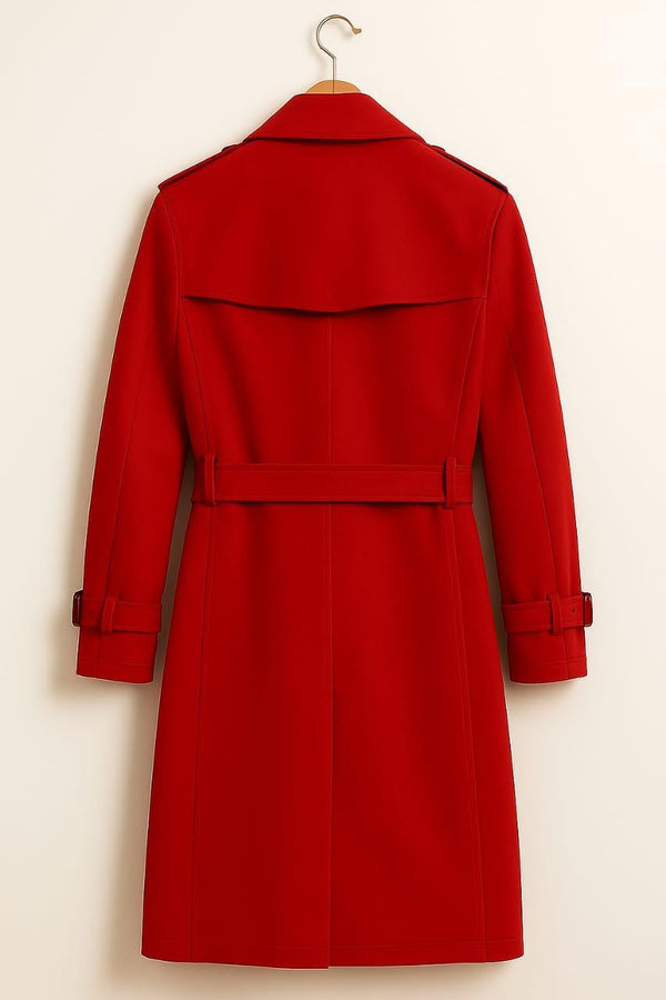 Red Trench Coat | Double-Breasted Long Overcoat for Men & Women | Timeless Belted Vintage Style Outerwear