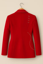 Handmade Red Floral Blazer | Rose Applique with Stitch Detail Wool Coat