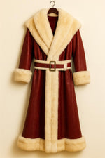 Luxury Santa Claus Coat – Handmade Red Leather Fur Trim Costume