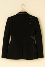 Handmade Black Blazer | Embroidered Rose Applique, Statement Jacket