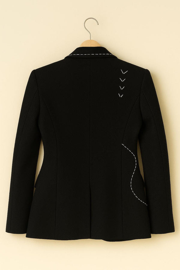 Handmade Black Blazer | Embroidered Rose Applique, Statement Jacket