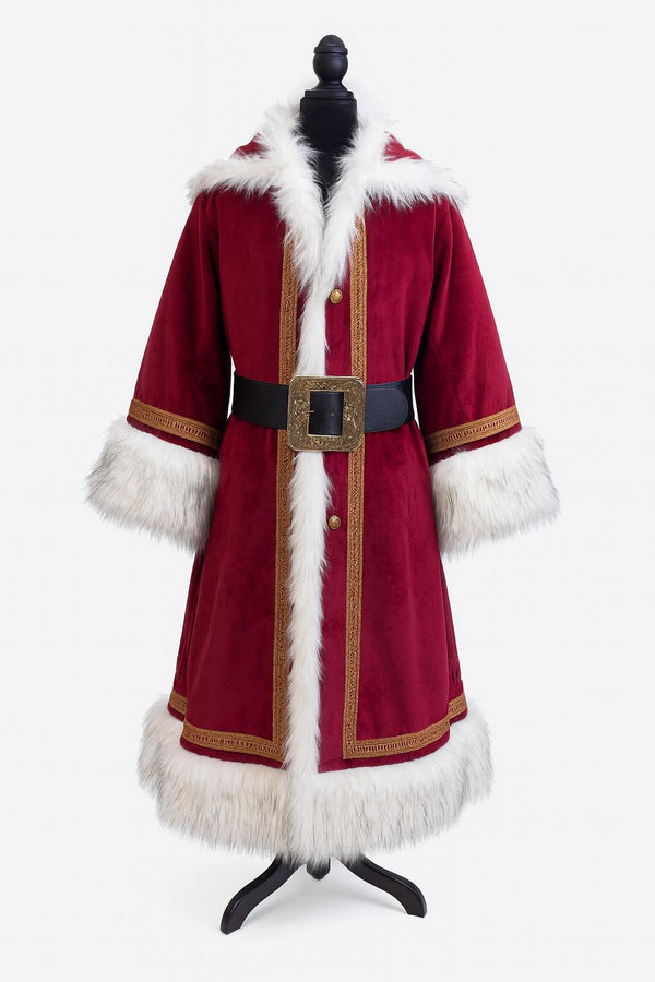 Handmade Luxury Velvet Santa Coat: Faux Fur Trim, Gold Embroidery