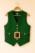 Green & Red Wool Santa Vest Christmas Costume Belted Holiday Waistcoat