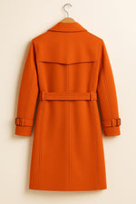 Orange Trench Coat Double-Breasted Belted Vintage Overcoat