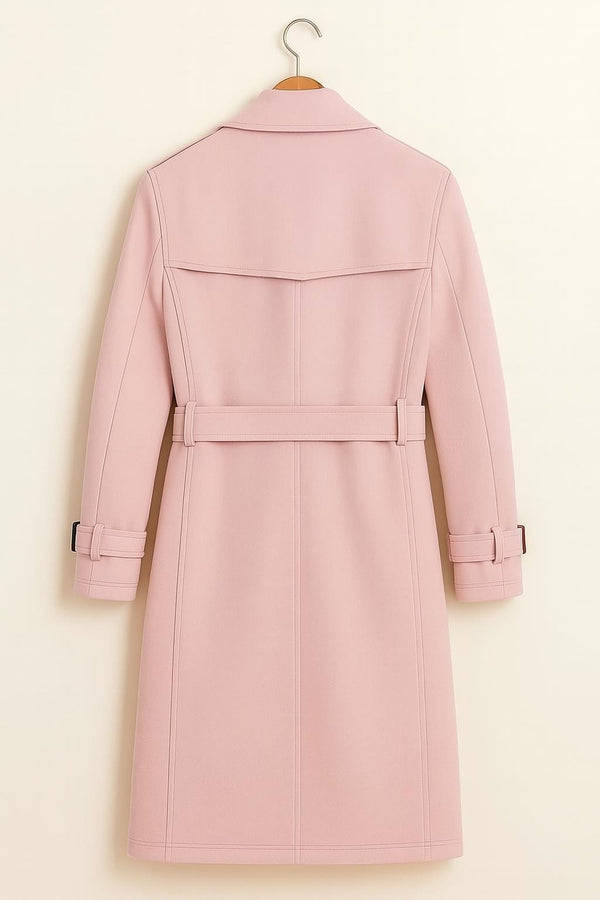 Pink Trench Coat Double-Breasted Belted Vintage Overcoat