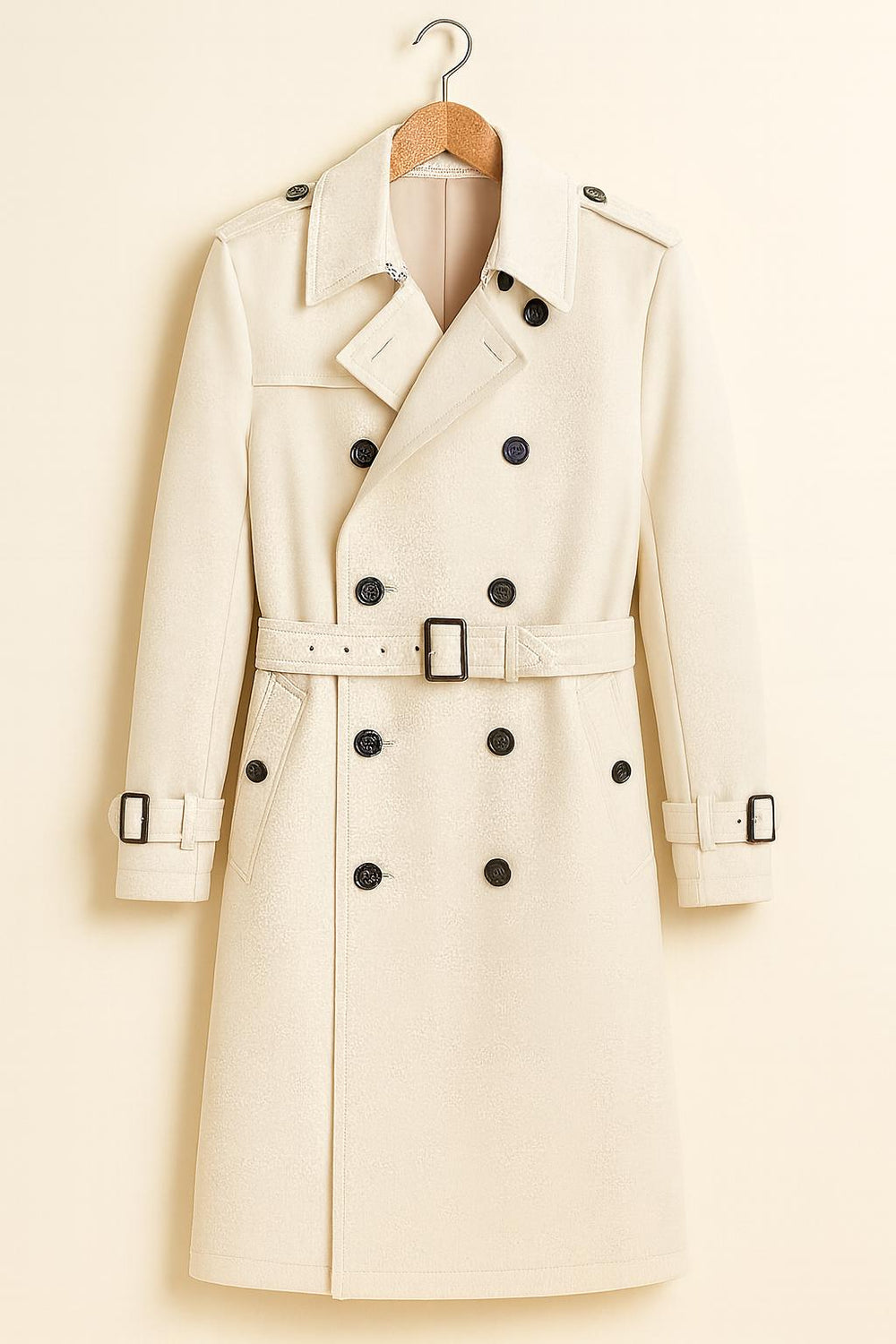 Off White Trench Coat Double-Breasted Belted Vintage Overcoat