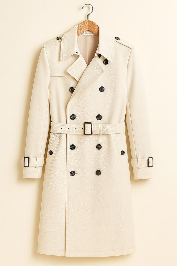 Off White Trench Coat Double-Breasted Belted Vintage Overcoat