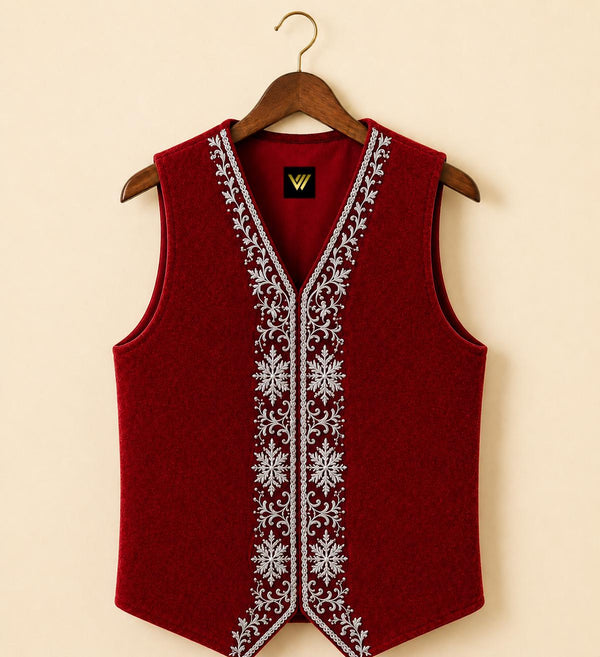 Handmade Embroidered Santa Vest Green Velvet Christmas Waistcoat