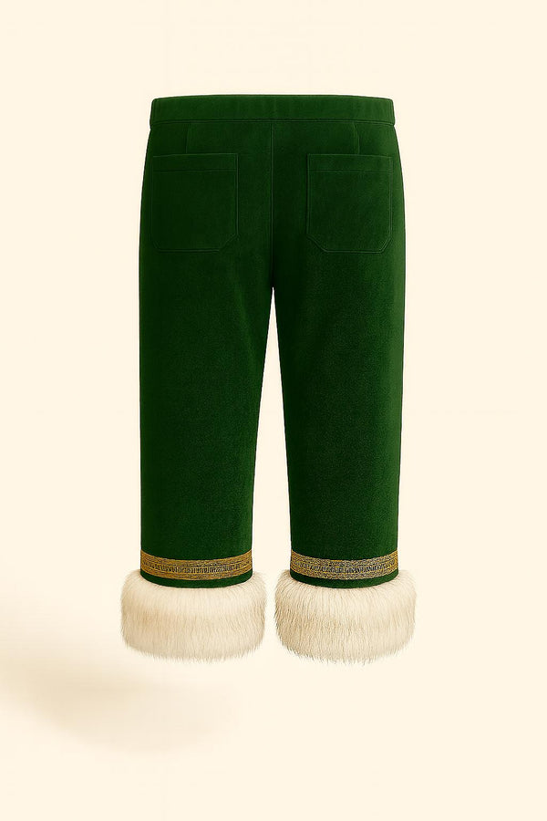 Luxury Green Velvet Santa Pants with White Faux Fur Trim