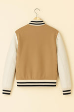 Beige Varsity Jacket | Two-Tone Wool-Blend Bomber