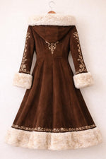Brown Victorian Gothic Fur Trim Embroidered Coat