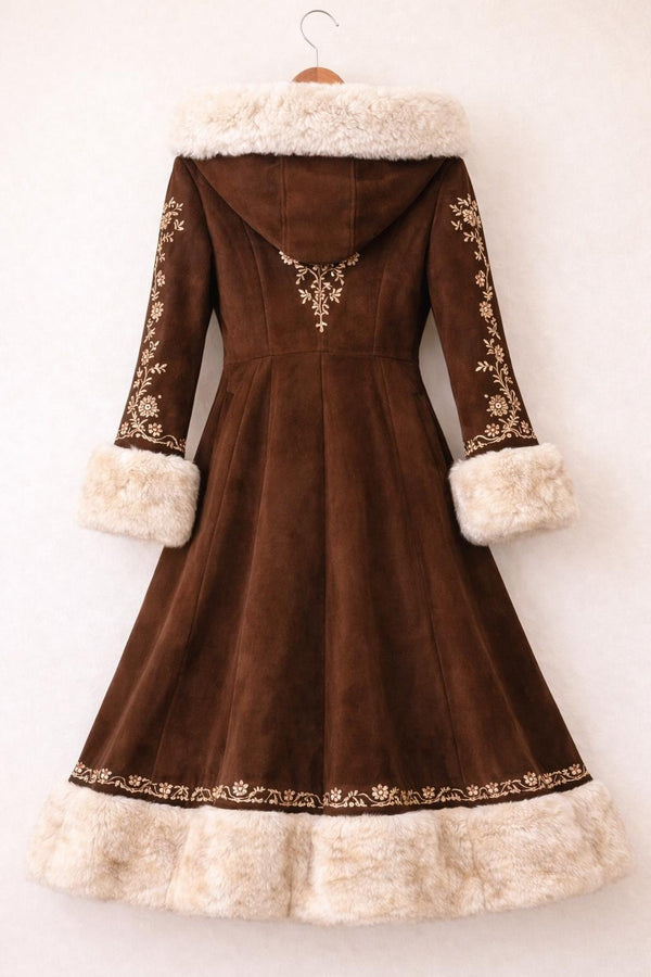 Brown Victorian Gothic Fur Trim Embroidered Coat