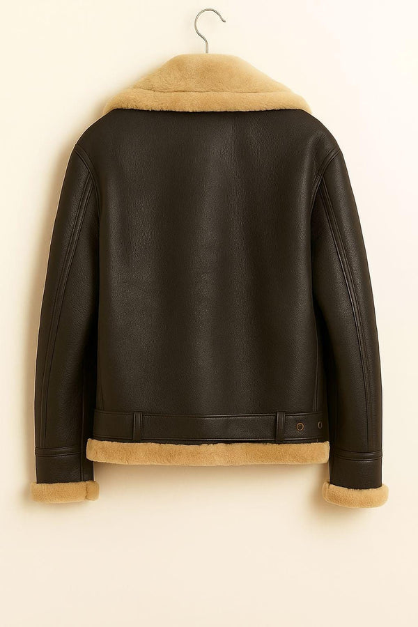 Vintage Brown Shearling Jacket - Warm Winter Aviator Coat