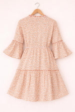 Floral Cotton Boho Dress V-Neck Button Tiered Belted Mini