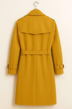 Mustard Wool Trench Coat | Belted Double-Breasted Overcoat
