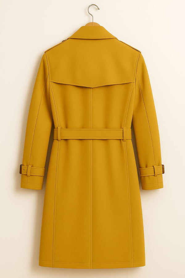 Mustard Wool Trench Coat | Belted Double-Breasted Overcoat