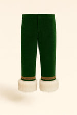 Luxury Green Velvet Santa Pants with White Faux Fur Trim