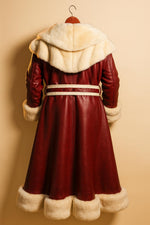 Luxury Santa Claus Coat – Handmade Red Leather Fur Trim Costume