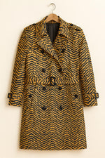 Tiger Print Wool Trench Coat: Double-Breasted Belted Overcoat