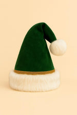 Handmade Green Santa Velvet Hat with Faux Fur Trim