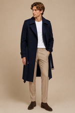 Navy Blue Wool Trench Coat 1