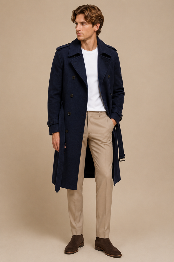 Navy Blue Wool Trench Coat 1