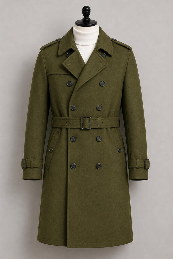 Olive Green Wool Trench Coat 2