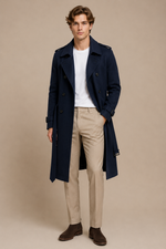 Navy Blue Wool Trench Coat 2