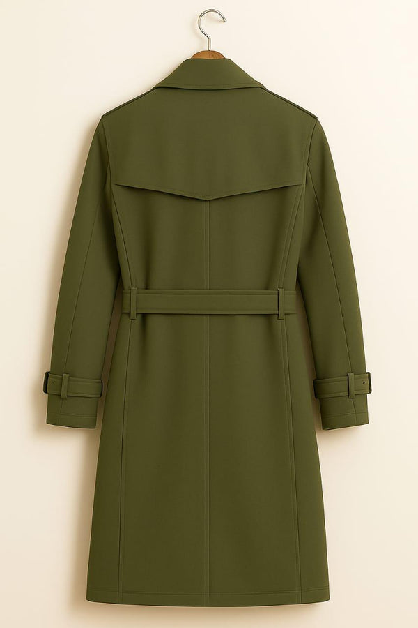 Olive Green Trench Coat: Double-Breasted Belted Vintage Overcoat