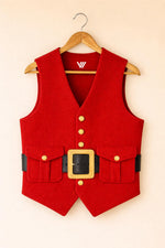Green & Red Wool Santa Vest Christmas Costume Belted Holiday Waistcoat