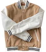 Beige Varsity Jacket | Two-Tone Wool-Blend Bomber