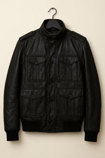 Handmade Black Leather Jacket – Classic Button-Up Motorcycle & Casual Wear