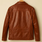 Vintage Cognac Leather Field Jacket: Handmade Cowhide Coat