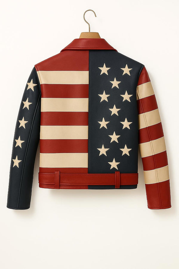 Handmade American Flag Leather Biker Jacket: Vintage Moto Style