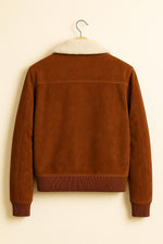 Handmade Brown Suede Shearling Bomber Jacket: Men's Vintage Aviator Coat