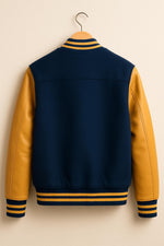 Navy Blue and Yellow Varsity Jacket – Classic Wool Letterman Bomber Coat