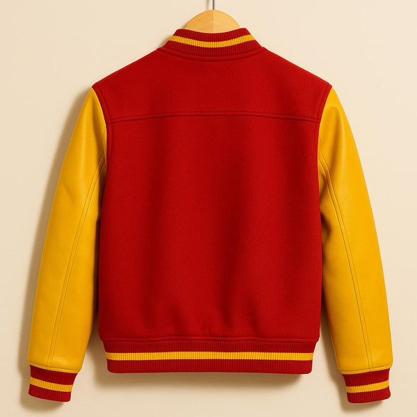 Red and Yellow Varsity Jacket – Classic Wool Letterman Bomber Coat