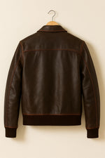 Brown Leather Bomber Jacket – Classic Aviator Style, Zip-Up Front, Retro Flight Jacket