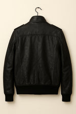 Handmade Black Leather Jacket – Classic Button-Up Motorcycle & Casual Wear