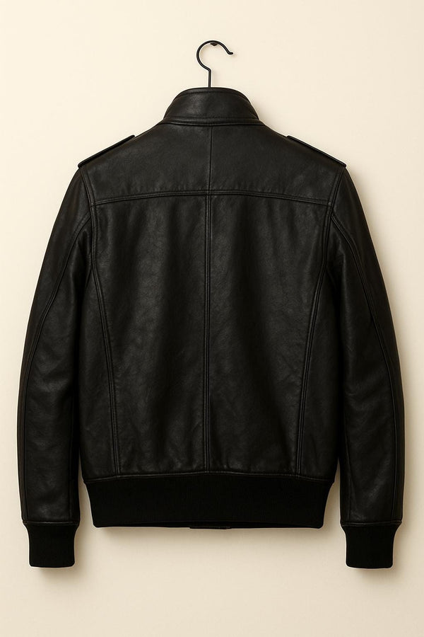 Handmade Black Leather Jacket – Classic Button-Up Motorcycle & Casual Wear